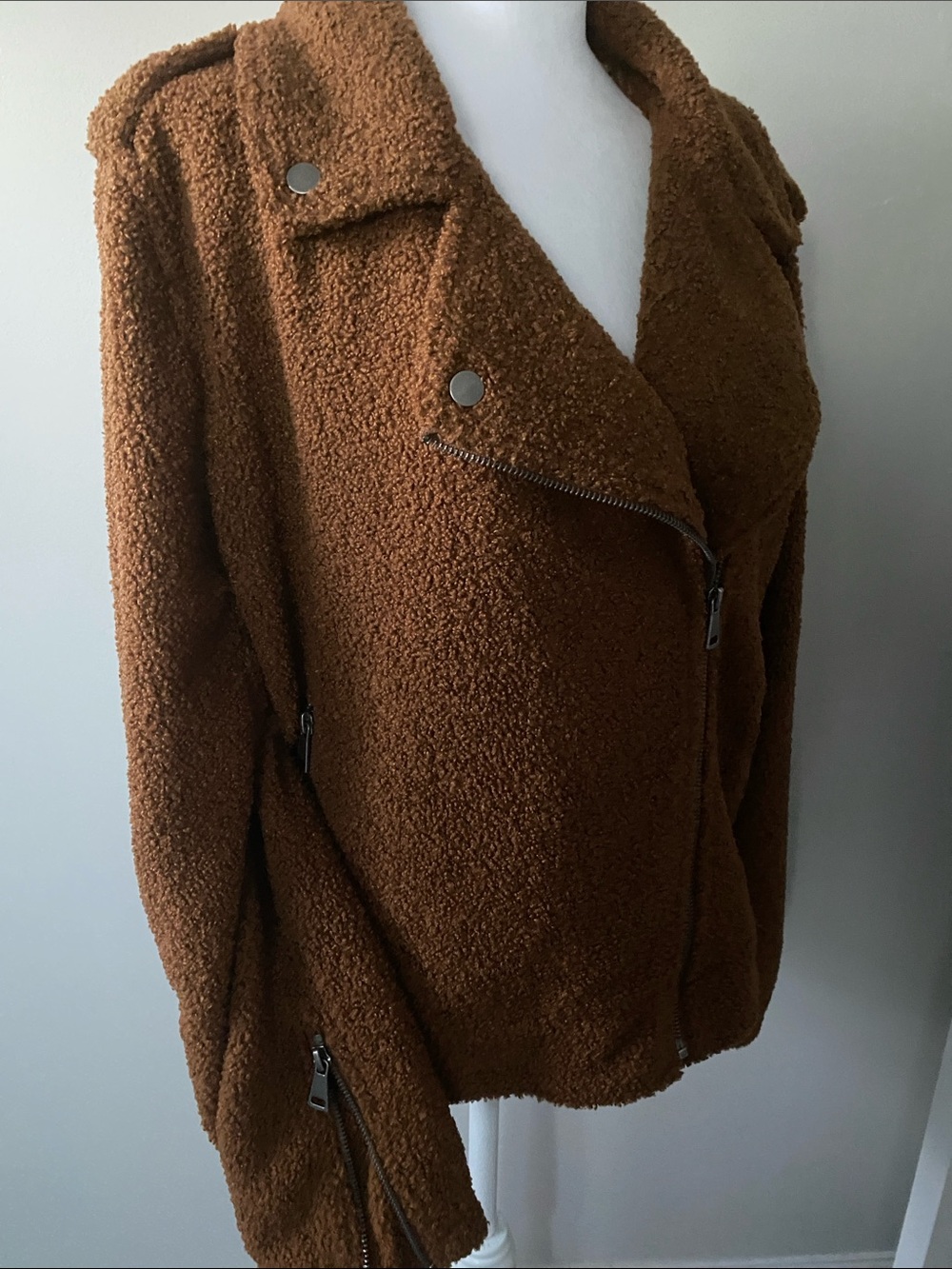 Beautiful Women's Brown Teddy Moto Jacket
